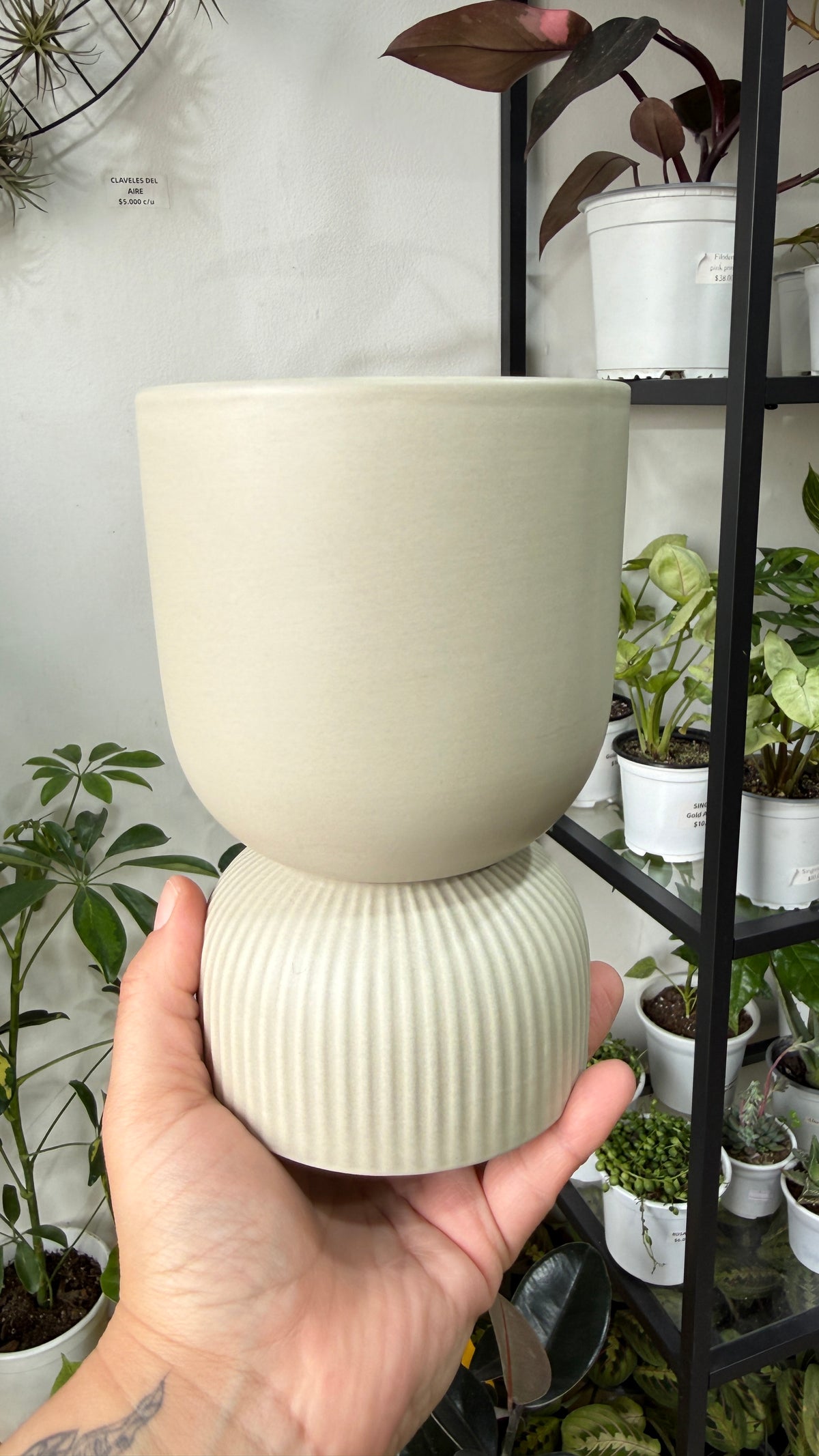 Macetero cerámica doble (gris)