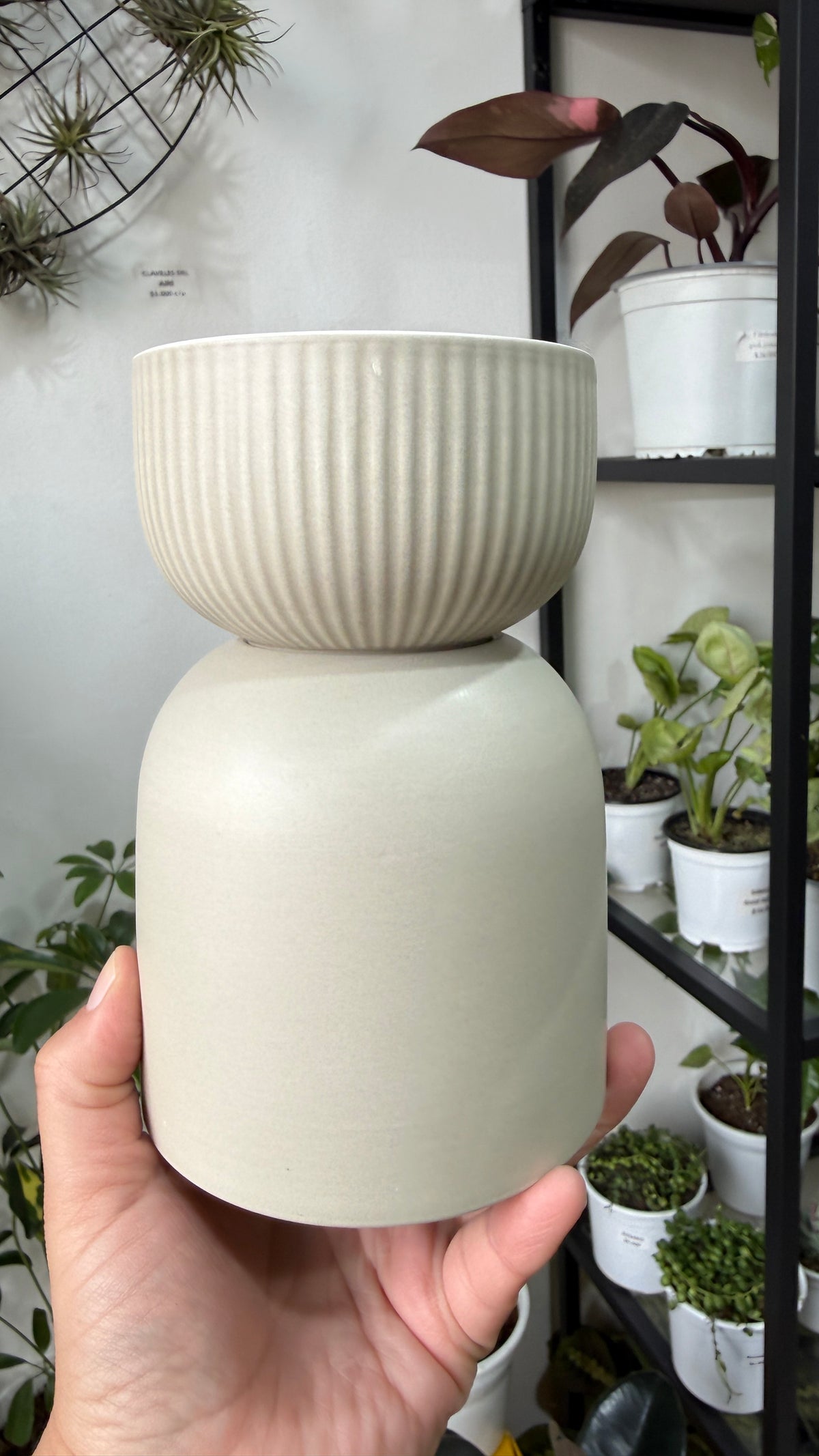 Macetero cerámica doble (gris)
